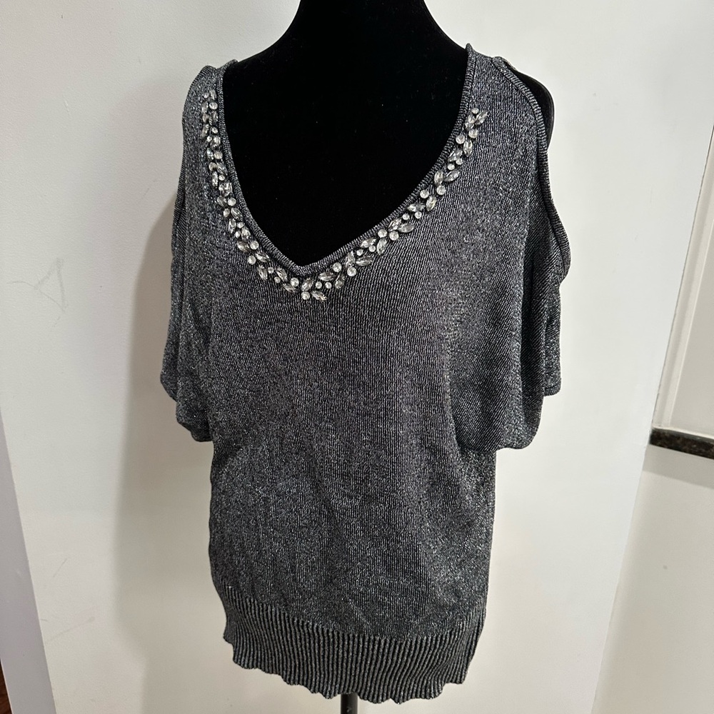 New York & Company Silver Embellished Blouse